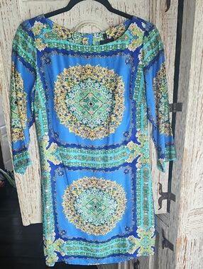 NWOT Laundry By Shelli Segal Blue and Green Medallion Print Mini Dress - SIZE 4
